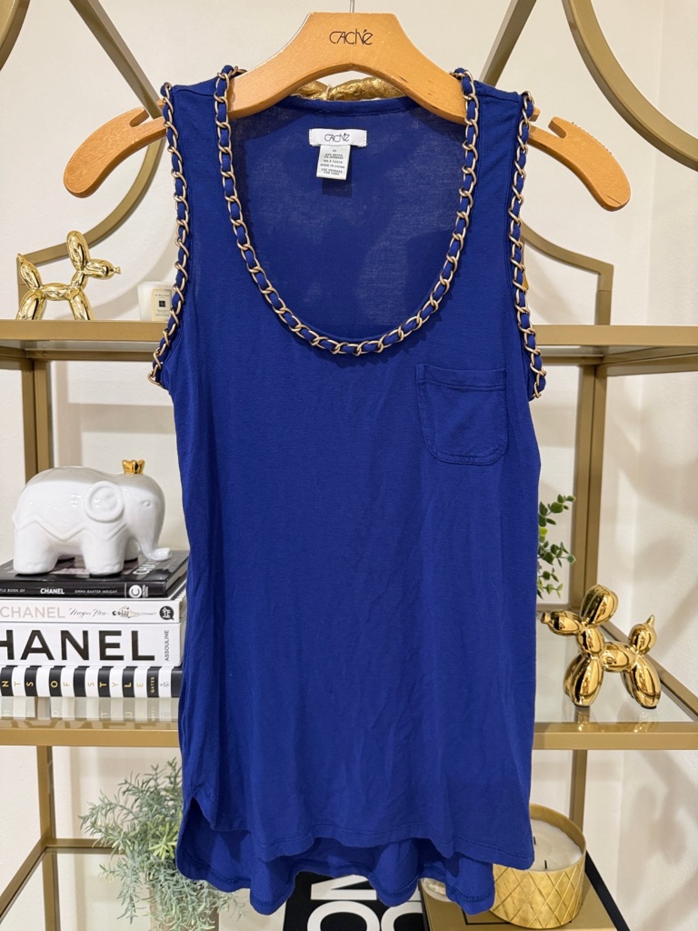 Cache Royal Blue Chain-Trim Sleeveless Tank